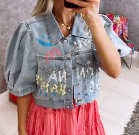 1482 Button down print denim jacket