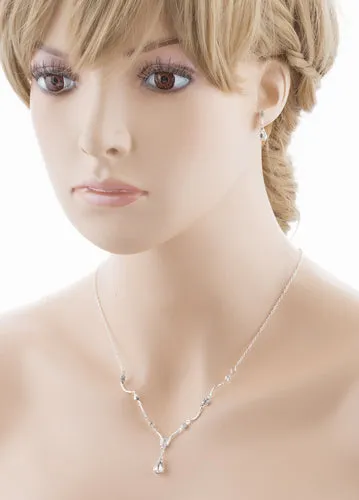 Bridal Wedding Jewelry Set Crystal Rhinestone Classy Y Drop Necklace Silver