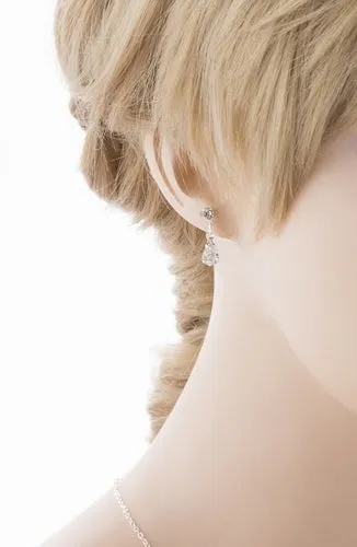 Bridal Wedding Jewelry Set Crystal Rhinestone Classy Y Drop Necklace Silver
