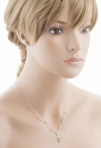 Bridal Wedding Jewelry Set Crystal Rhinestone Classy Y Drop Necklace Silver