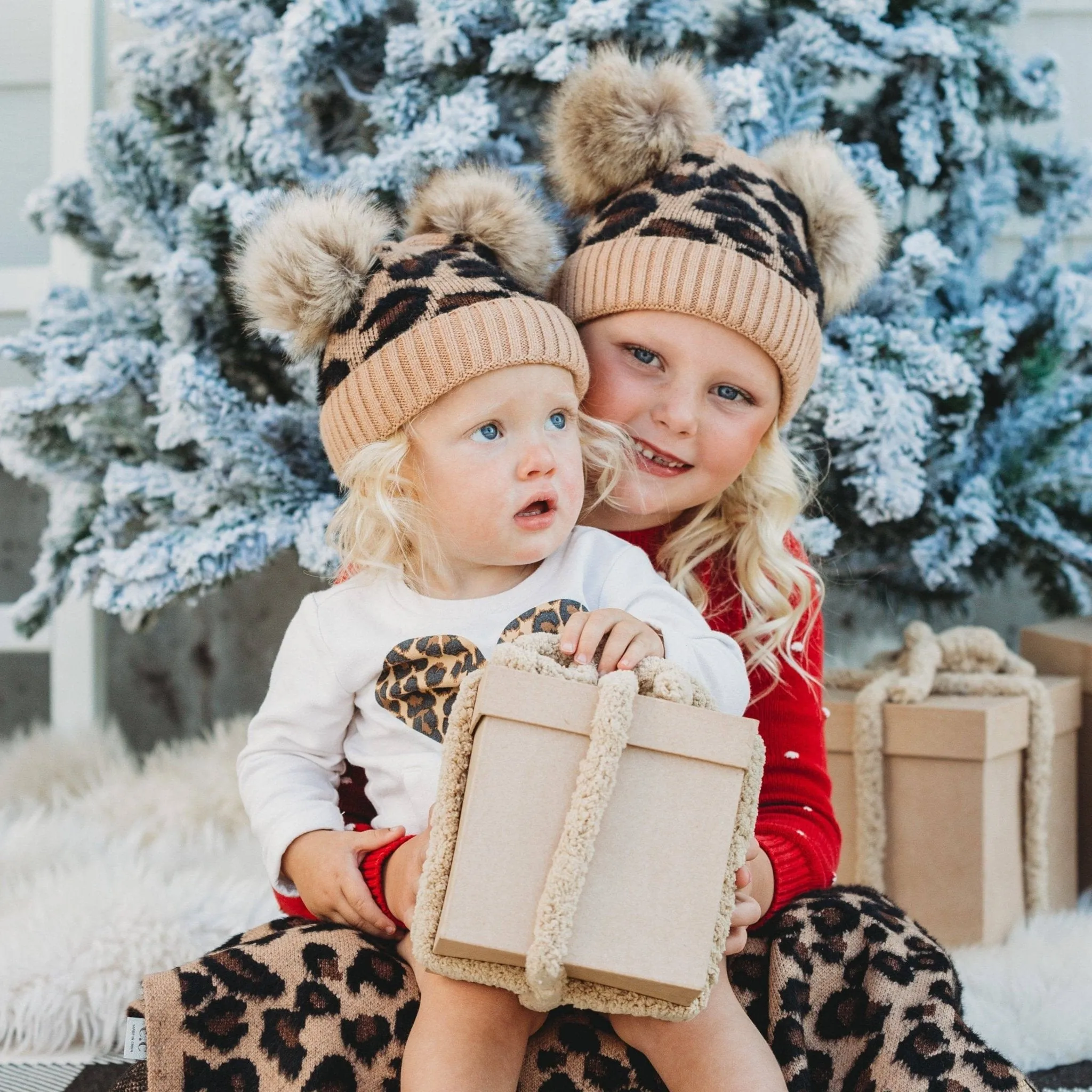 CC Double Pom Baby & Kids Leopard Beanies Hats