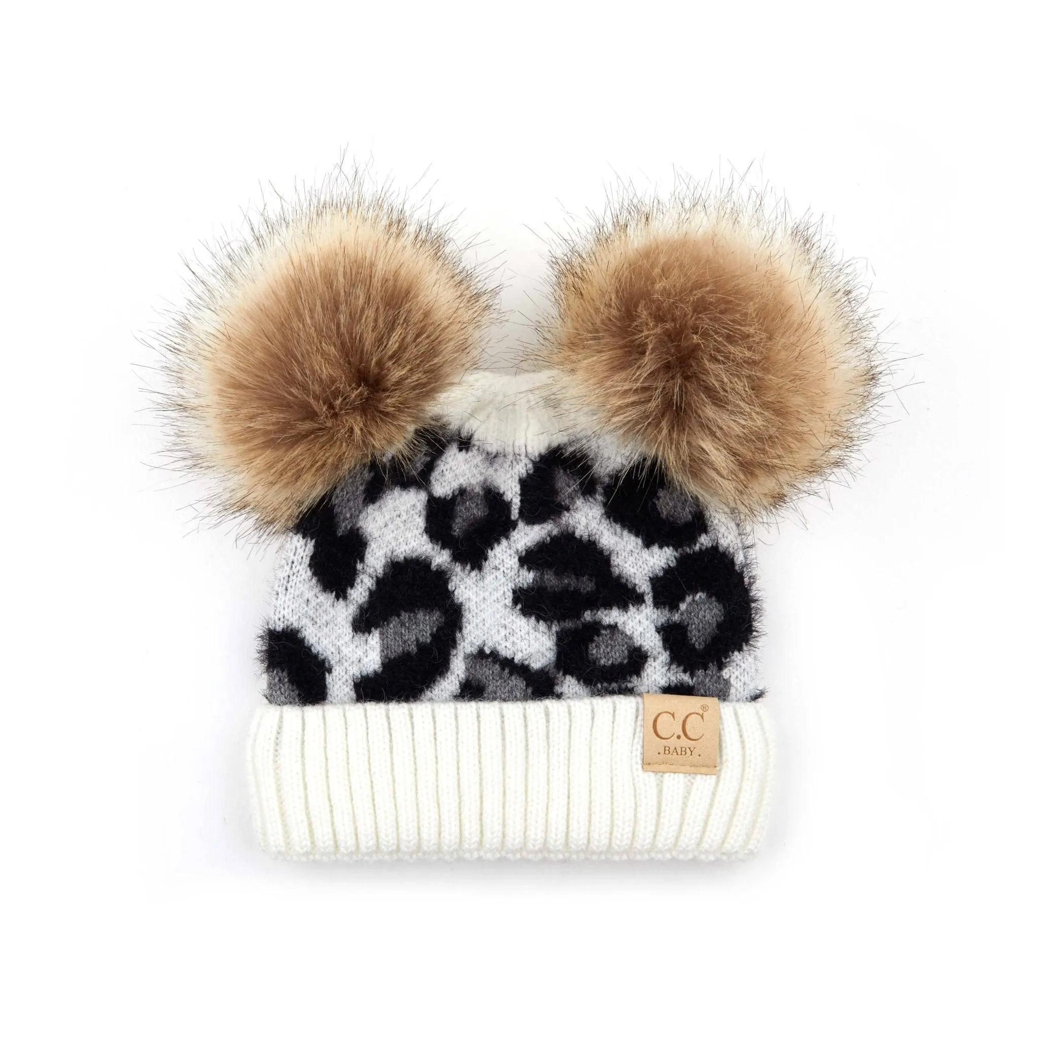 CC Double Pom Baby & Kids Leopard Beanies Hats