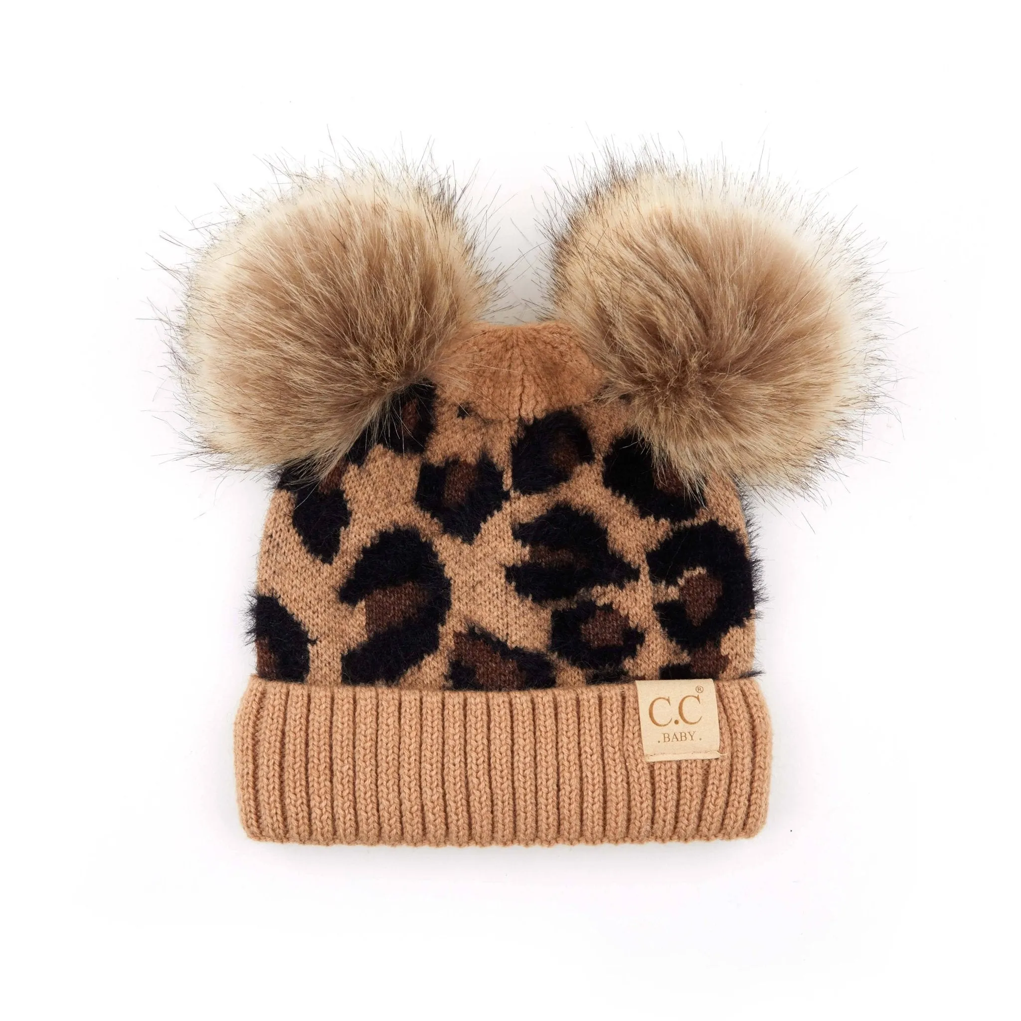 CC Double Pom Baby & Kids Leopard Beanies Hats