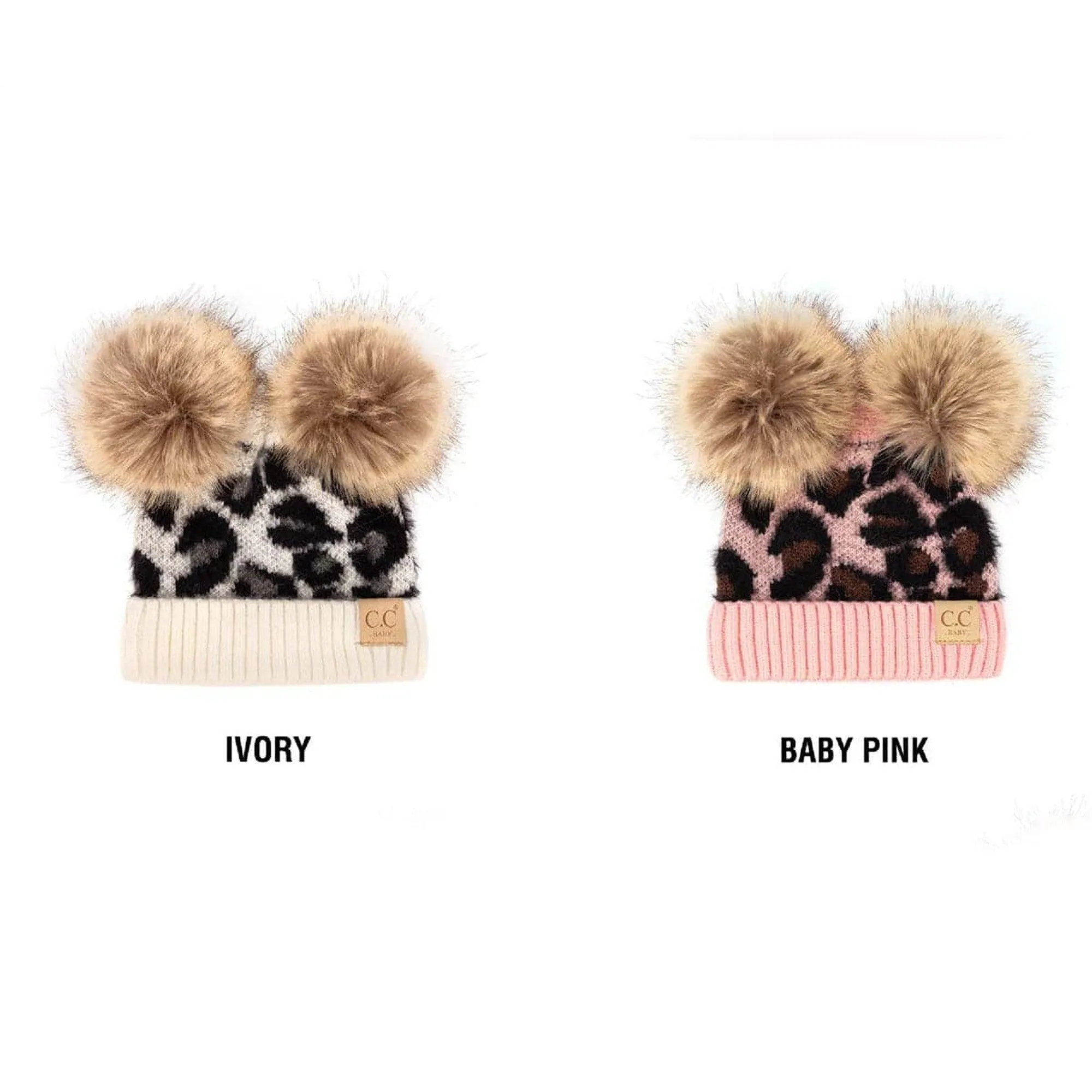 CC Double Pom Baby & Kids Leopard Beanies Hats