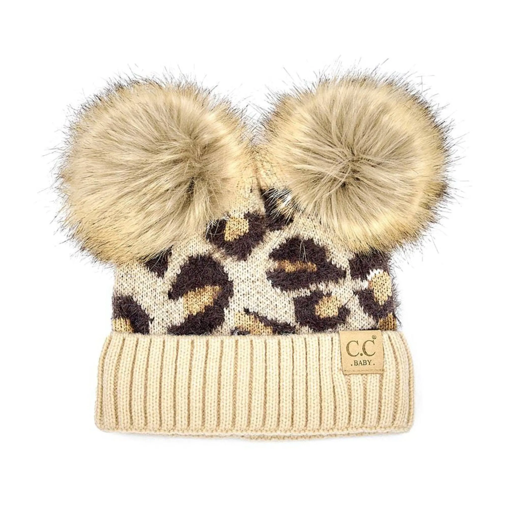 CC Double Pom Baby & Kids Leopard Beanies Hats