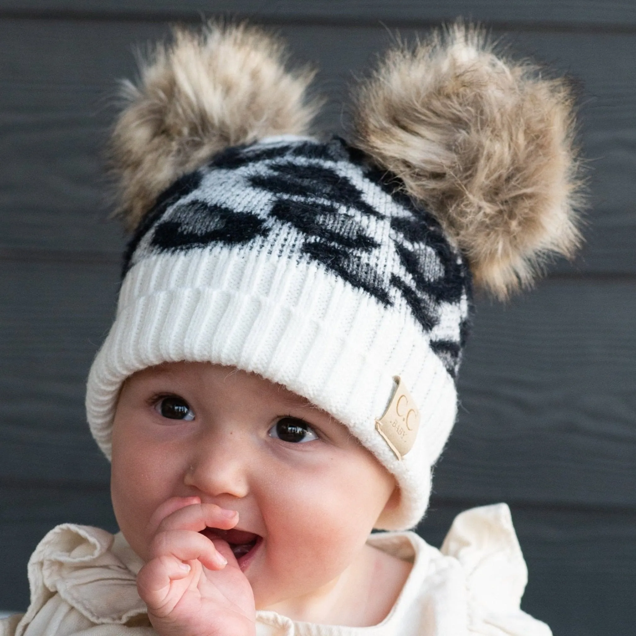 CC Double Pom Baby & Kids Leopard Beanies Hats