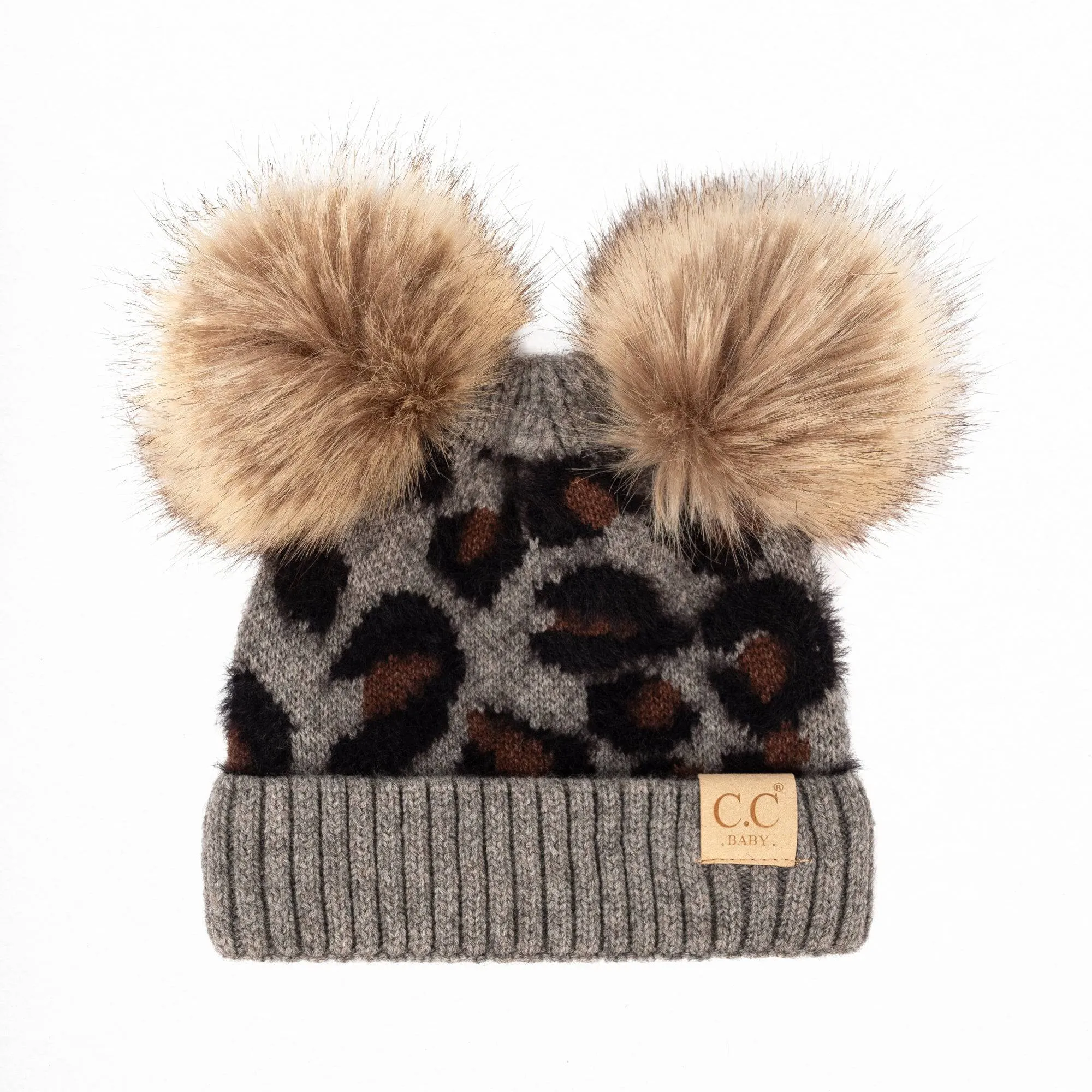 CC Double Pom Baby & Kids Leopard Beanies Hats