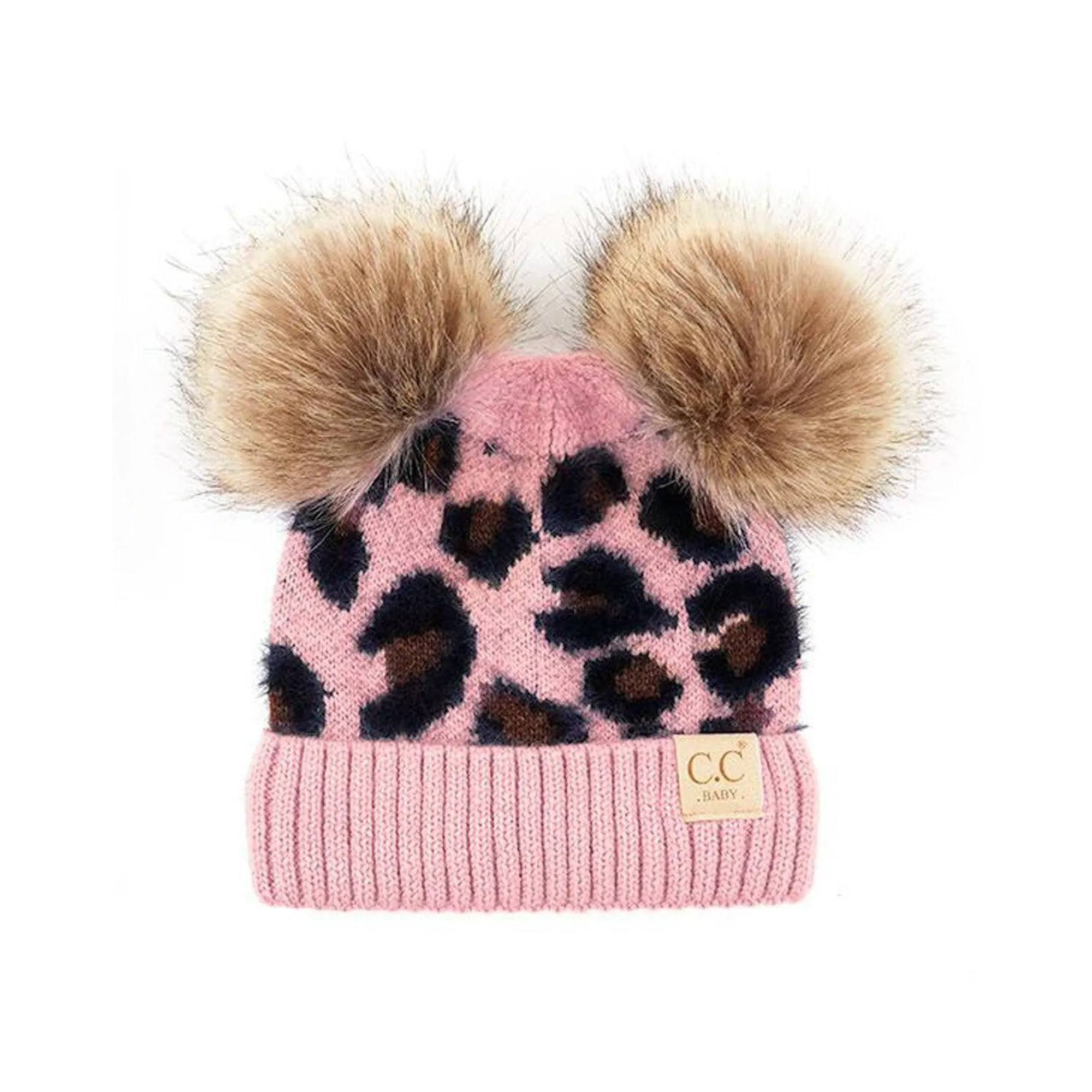 CC Double Pom Baby & Kids Leopard Beanies Hats