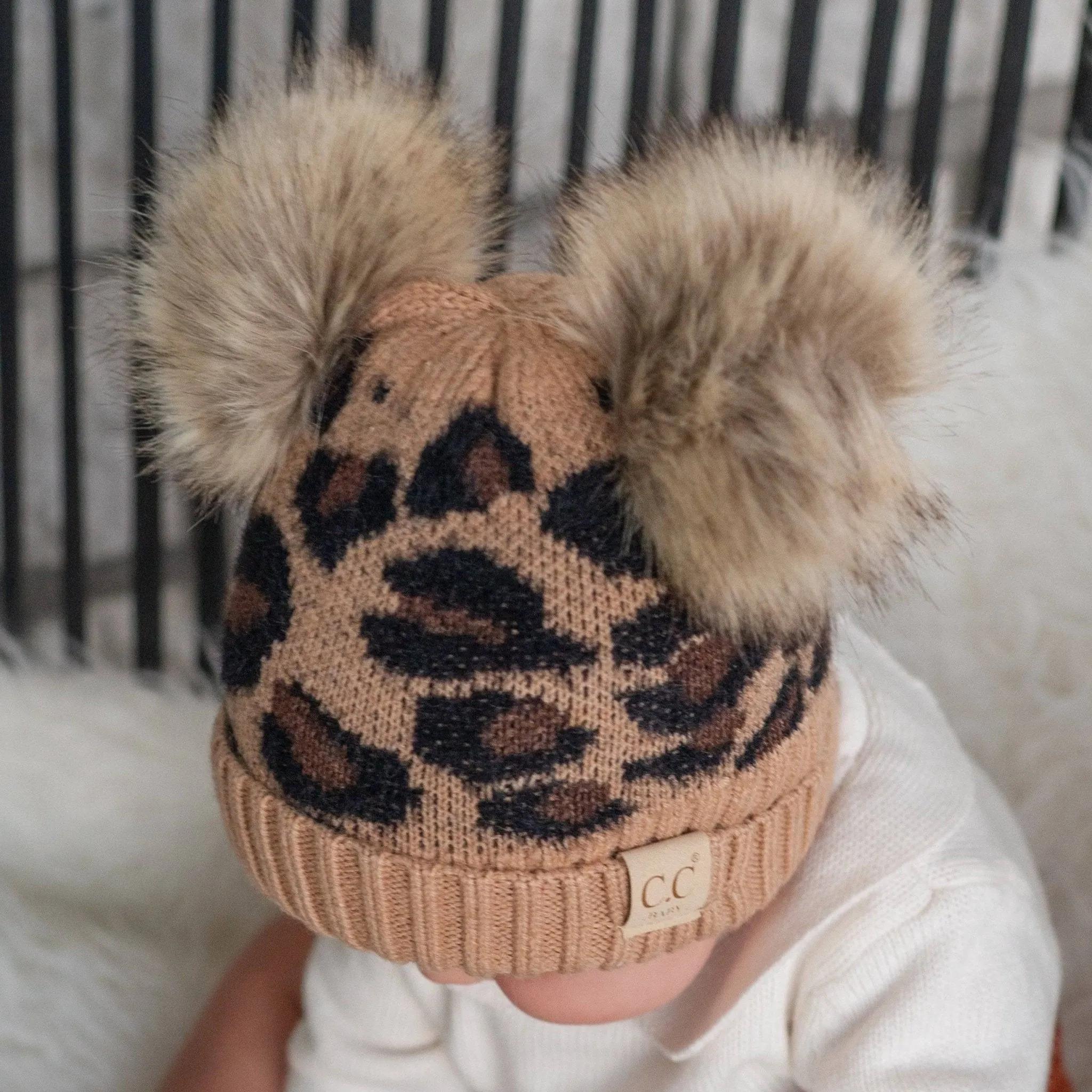 CC Double Pom Baby & Kids Leopard Beanies Hats