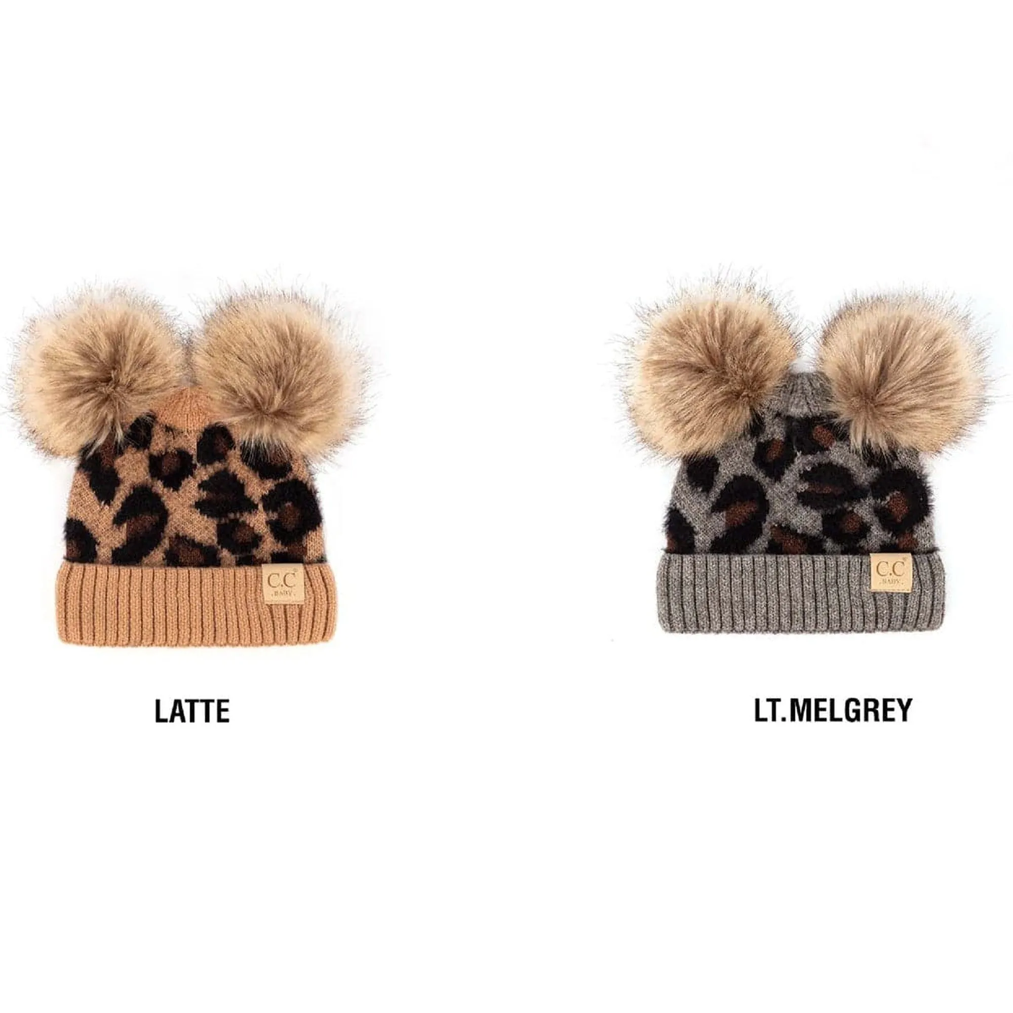 CC Double Pom Baby & Kids Leopard Beanies Hats