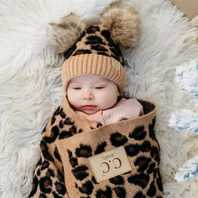 CC Double Pom Baby & Kids Leopard Beanies Hats