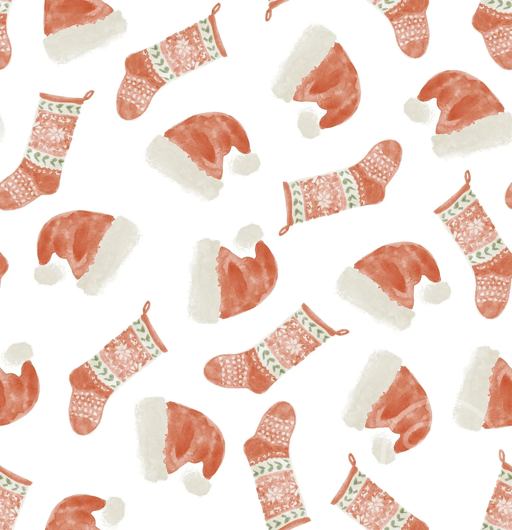 Christmas Hats & Stockings Off White