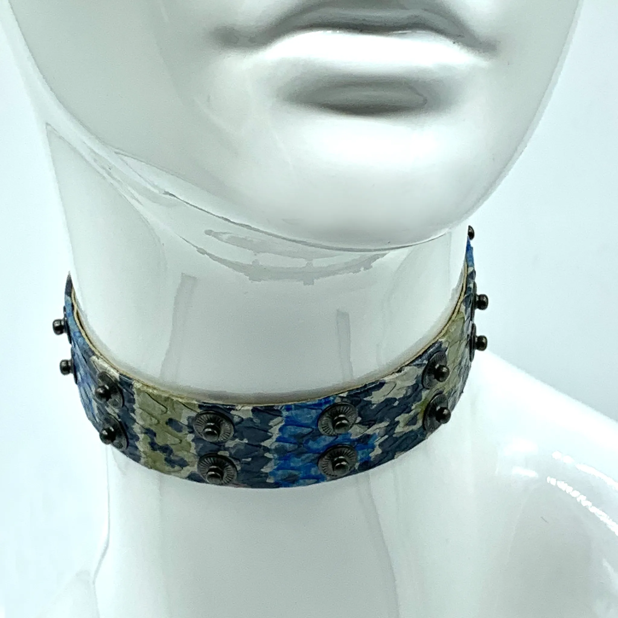 Christopher Augmon Nile Rainbow Water Snake Gunmetal Studded Choker and Wrist Wrap