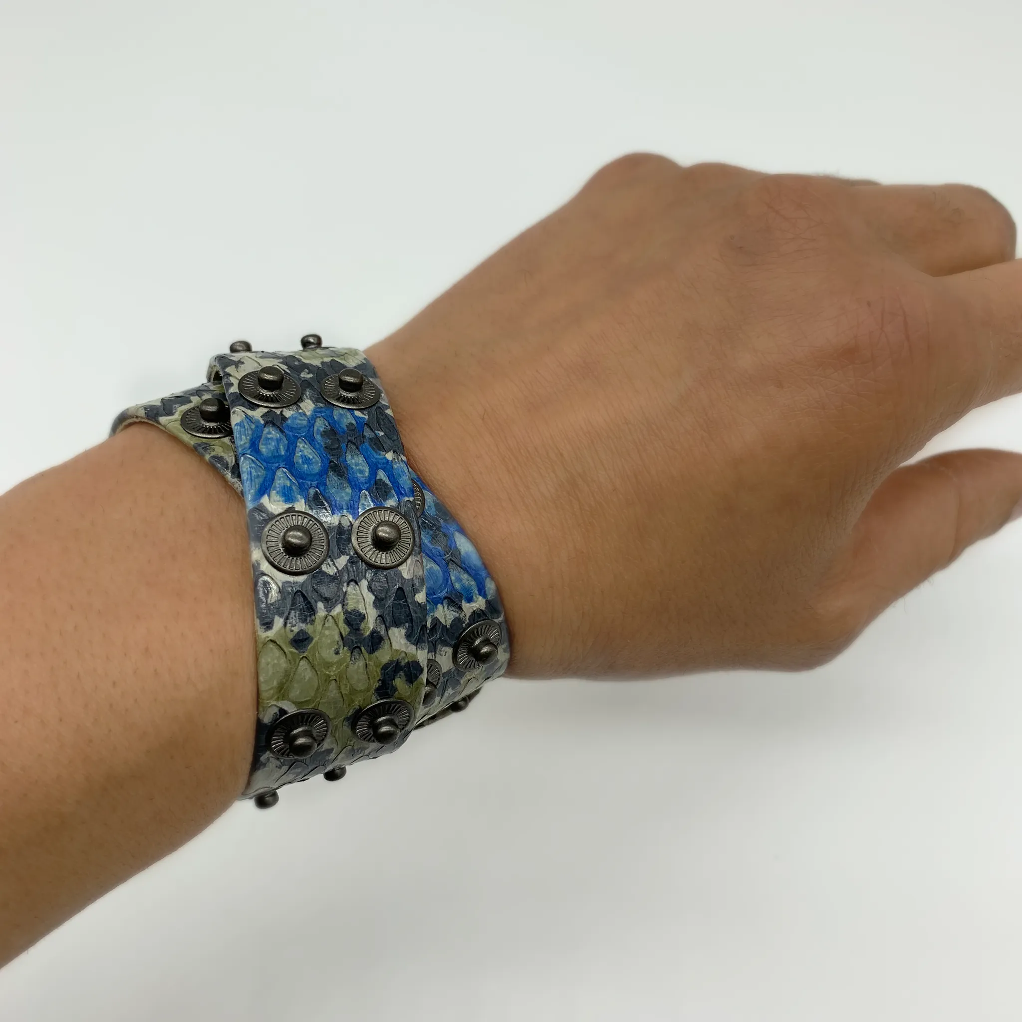 Christopher Augmon Nile Rainbow Water Snake Gunmetal Studded Choker and Wrist Wrap