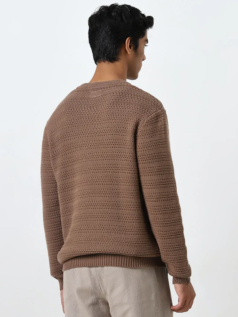 ETA Brown Knitted Relaxed-Fit Cotton Sweater