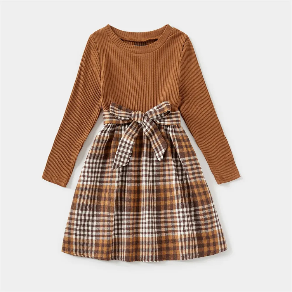Family Matching Plaid Dresses And Casual Sweatshirts Set