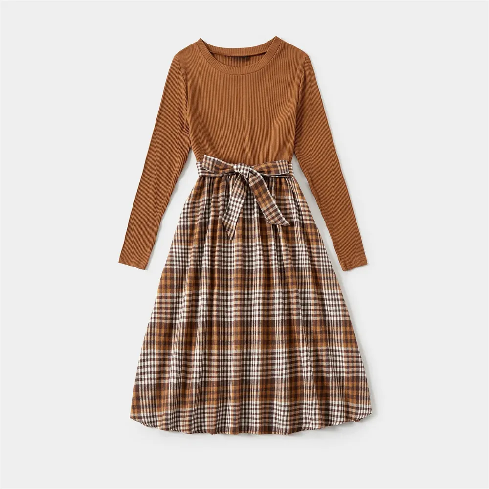Family Matching Plaid Dresses And Casual Sweatshirts Set