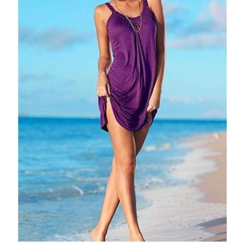 FashionSierra - Summer Women Beach Mini Sundress Ladies Sleeveless Short Mini Dress Holiday Party Solid Casual Dresses