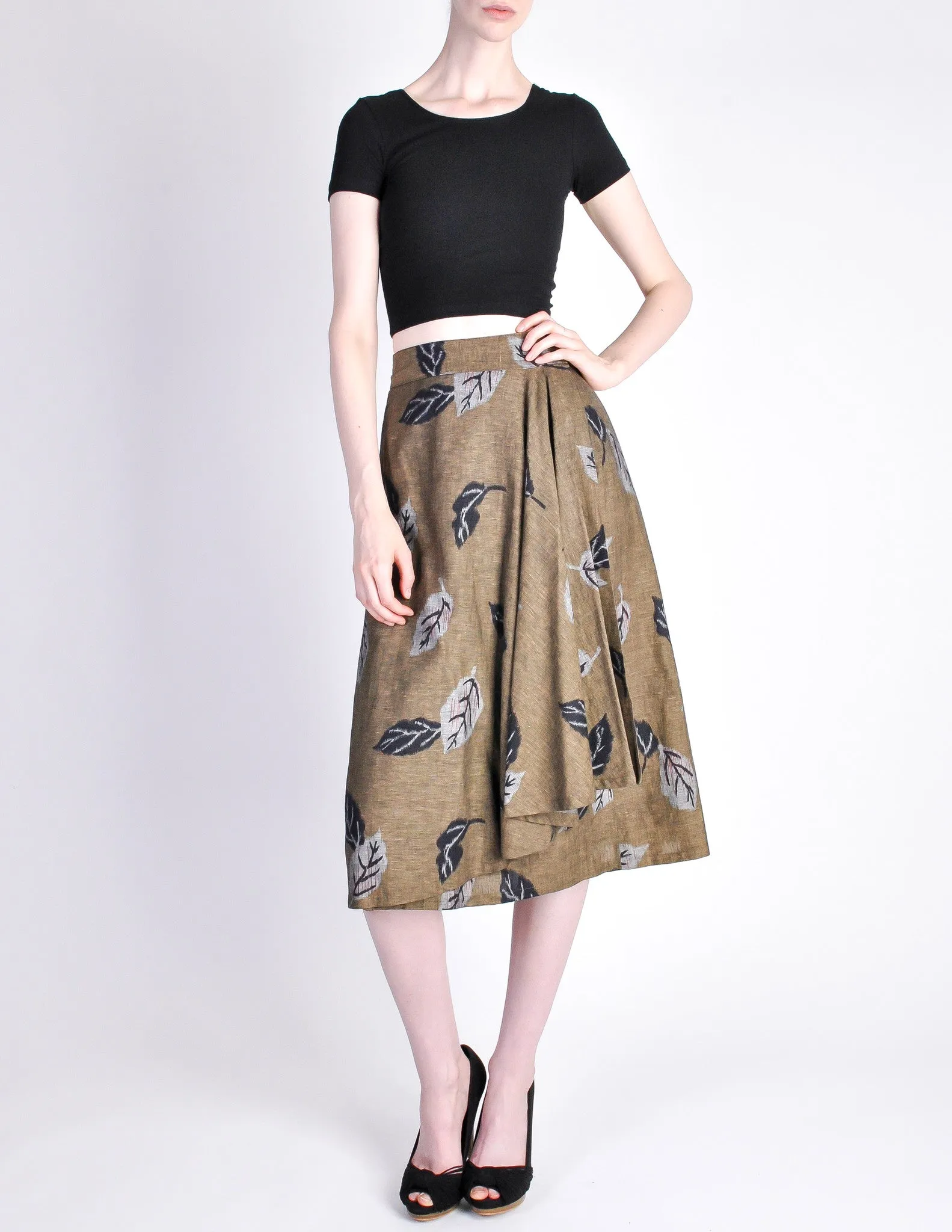 Kenzo Vintage Green Leaf Print Wrap Skirt