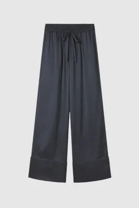 Lee Mathews Stella Silk Satin Pant in Midnight