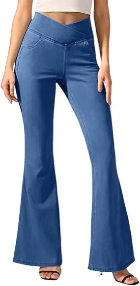 Leggings for Women High Waisted Bootcut Denim Pants Skinny Stetchy Wide Leg Jeggings Leisure Trousers Running Workout Casual Lounge Wear   WAK0087