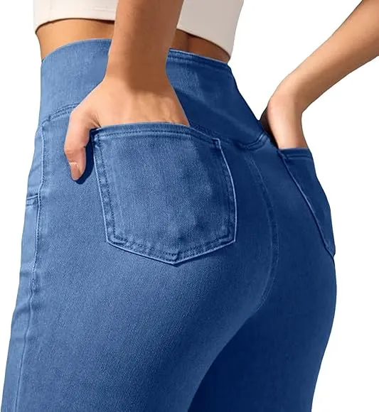 Leggings for Women High Waisted Bootcut Denim Pants Skinny Stetchy Wide Leg Jeggings Leisure Trousers Running Workout Casual Lounge Wear   WAK0087
