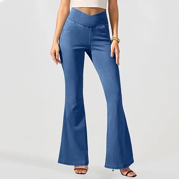 Leggings for Women High Waisted Bootcut Denim Pants Skinny Stetchy Wide Leg Jeggings Leisure Trousers Running Workout Casual Lounge Wear   WAK0087