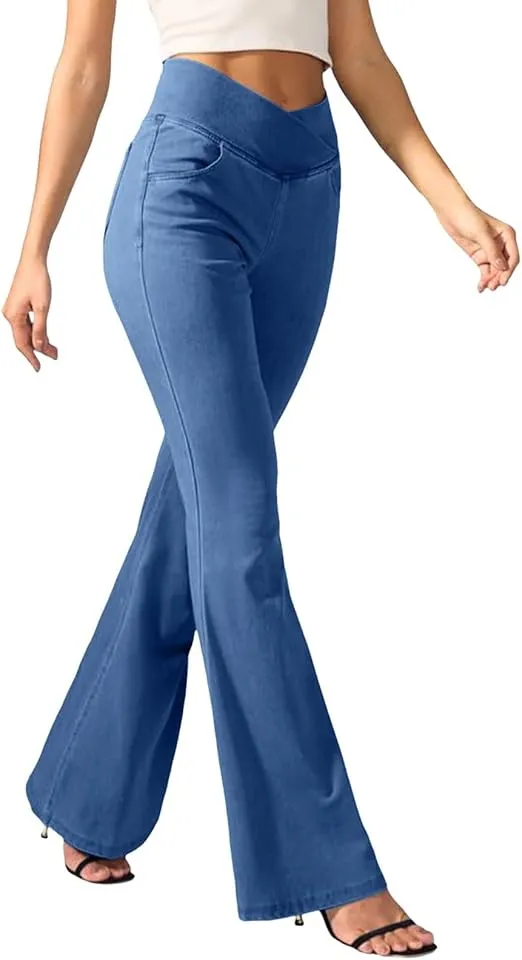 Leggings for Women High Waisted Bootcut Denim Pants Skinny Stetchy Wide Leg Jeggings Leisure Trousers Running Workout Casual Lounge Wear   WAK0087