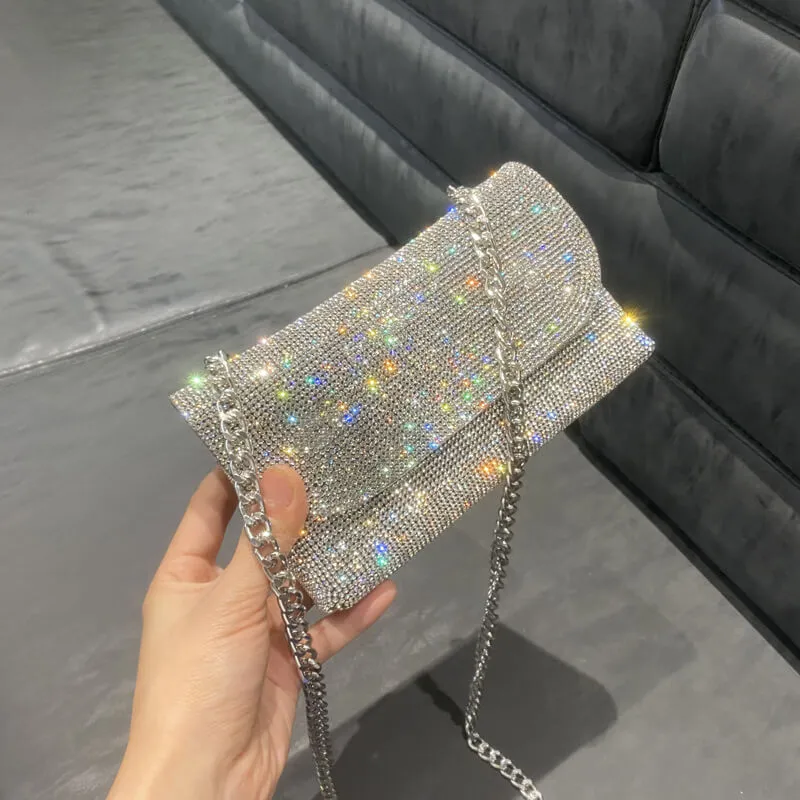 Rhinestone Square Chain Crossbody Envelope Bag-Showtown