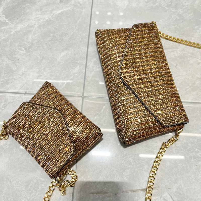 Rhinestone Square Chain Crossbody Envelope Bag-Showtown
