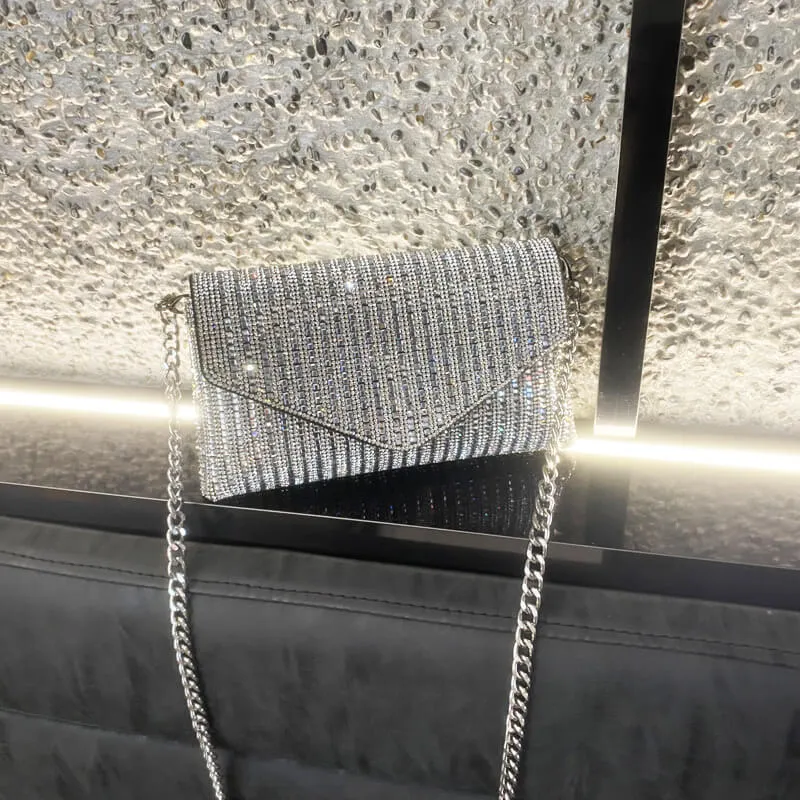 Rhinestone Square Chain Crossbody Envelope Bag-Showtown