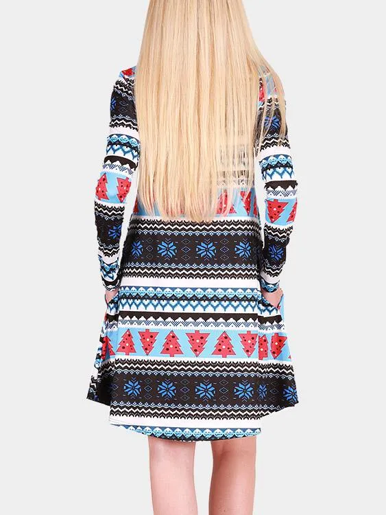 Wholesale Fashion Round Neck Geometrical Long Sleeve Casual Dresses