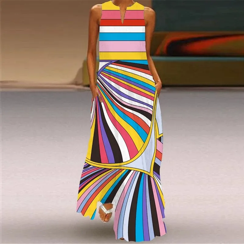 Women's Summer V Neck Pocket Large Swing Sexy Dress